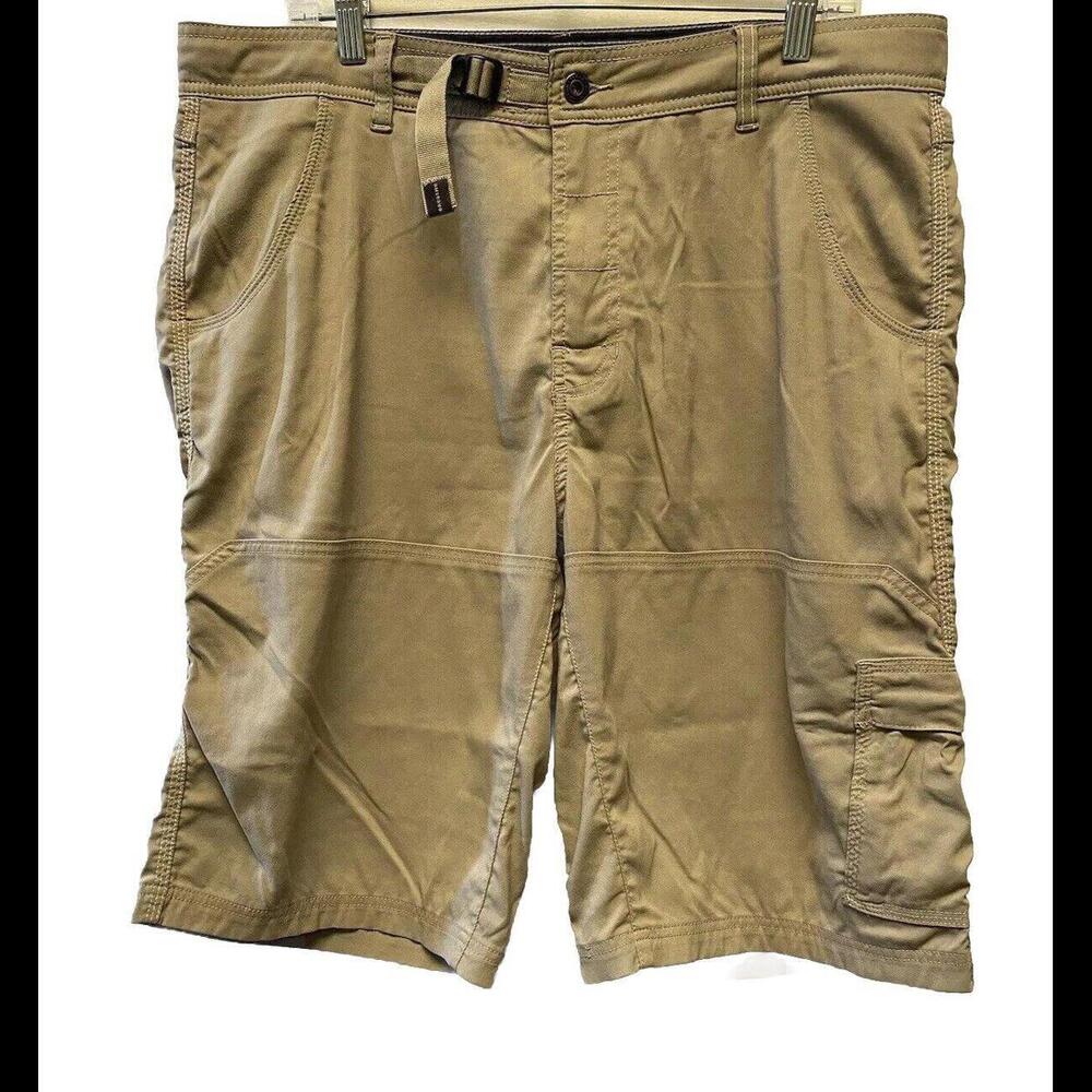 Prana Breath Men’s Dark Tan Cargo Hiking Shorts Casual Pockets **FLAW** Sz 37